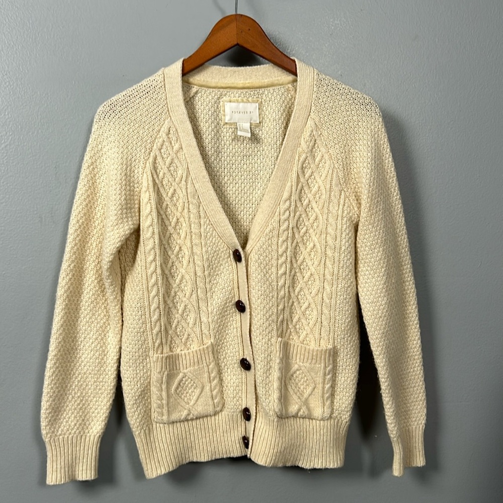 Vintage Forever 21 wool blend cream sweater cardigan size small sw3